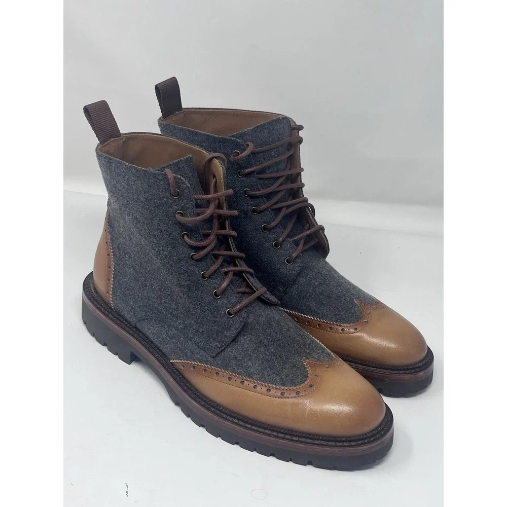 Taft Livingston Boot Grey Wool Tan‎ Lace Boots Mens 40 Sz 7 Handcrafted in Spain